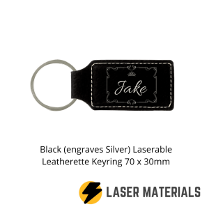 Black (engraves Silver) Laserable Leatherette keyring 70 x 30mm