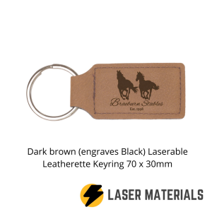 Dark brown (engraves Black) Laserable Leatherette keyring 70 x 30mm