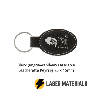 Black (engraves Silver) Laserable Leatherette Keyring 75 x 45mm