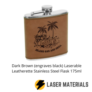 Dark Brown (engraves black) Laserable Leatherette Stainless Steel Flask 175ml