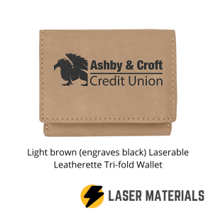 Light Brown (engraves black) Laserable Leatherette trifold wallet