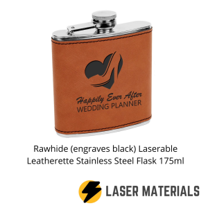 Rawhide (engraves black) Laserable Leatherette Stainless Steel Flask 175ml