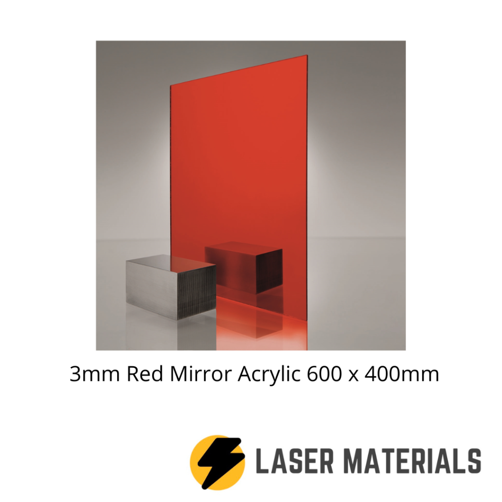 3mm Red Mirror Perspex Acrylic 600x400mm - lasermaterials.ie